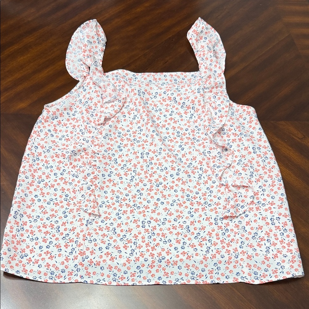 LOFT Floral Ruffle Blouse - Red and Blue